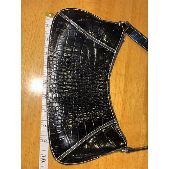 Vintage Liz Claiborne Accessories Black Shoulder Bag 90s Y2K Croc Emboss Texture - Picture 12 of 13